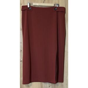 NYCC Skirt XLarge Rust Red Midi Long Pull On Skirt Side Slit Button Accent